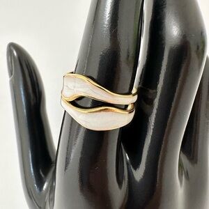 18K Gold Plated Mother of Pearl Tone Geometric Open Rings